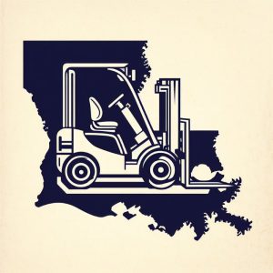 please create an image of a forklift over an outline of the state of Louisiana. The image should not contain any text though should contain some subtle imagery from the state of Louisiana