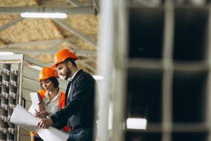 construction workers discussing plan
