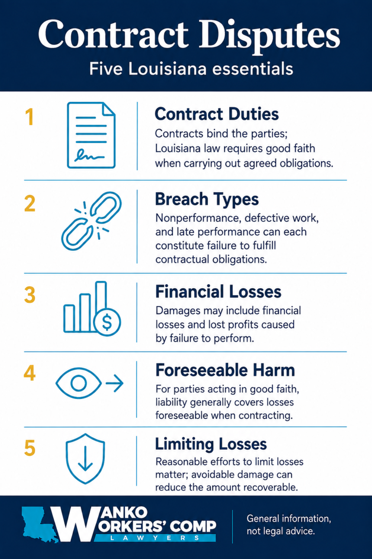 Louisiana business litigation and breach of contract infographic